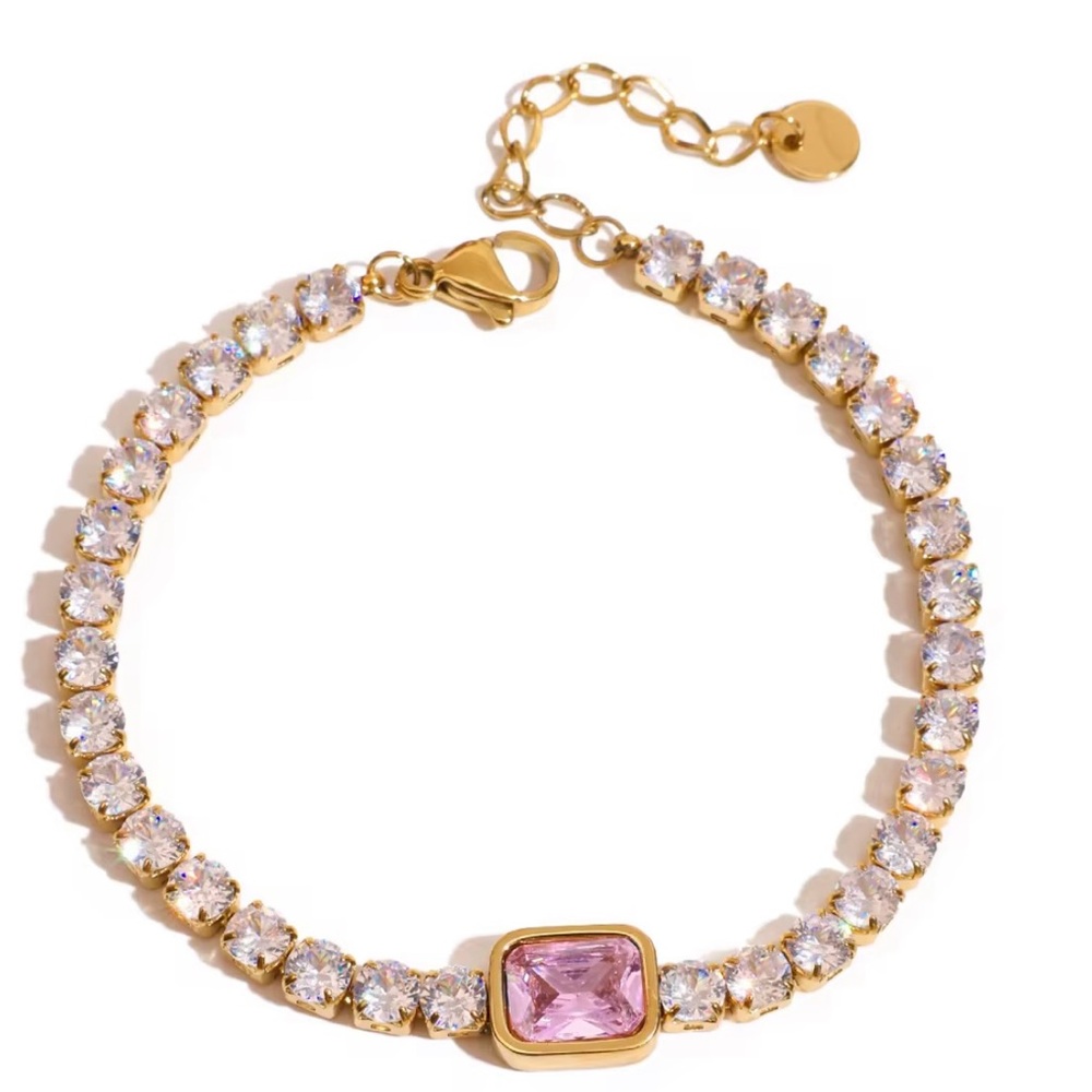 Source Unknown Gold Bracelet with Pink Gemstone